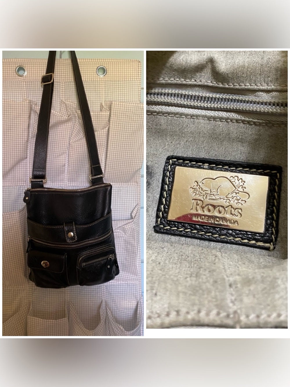 ROOTS VINTAGE VENETIAN VILLAGE PRINCE Black LEATHER CROSSBODY BAG